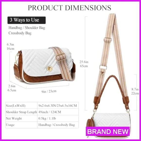 Quilted Vegan Leather Crossbody Purse Designer Shoulder Bag Small Chic - Picture 4 of 7